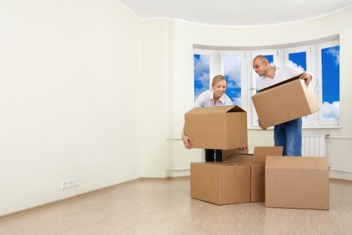 Packed boxes and furniture prepared for transport