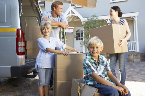 Packed moving boxes and furniture ready for transport in Sheffield